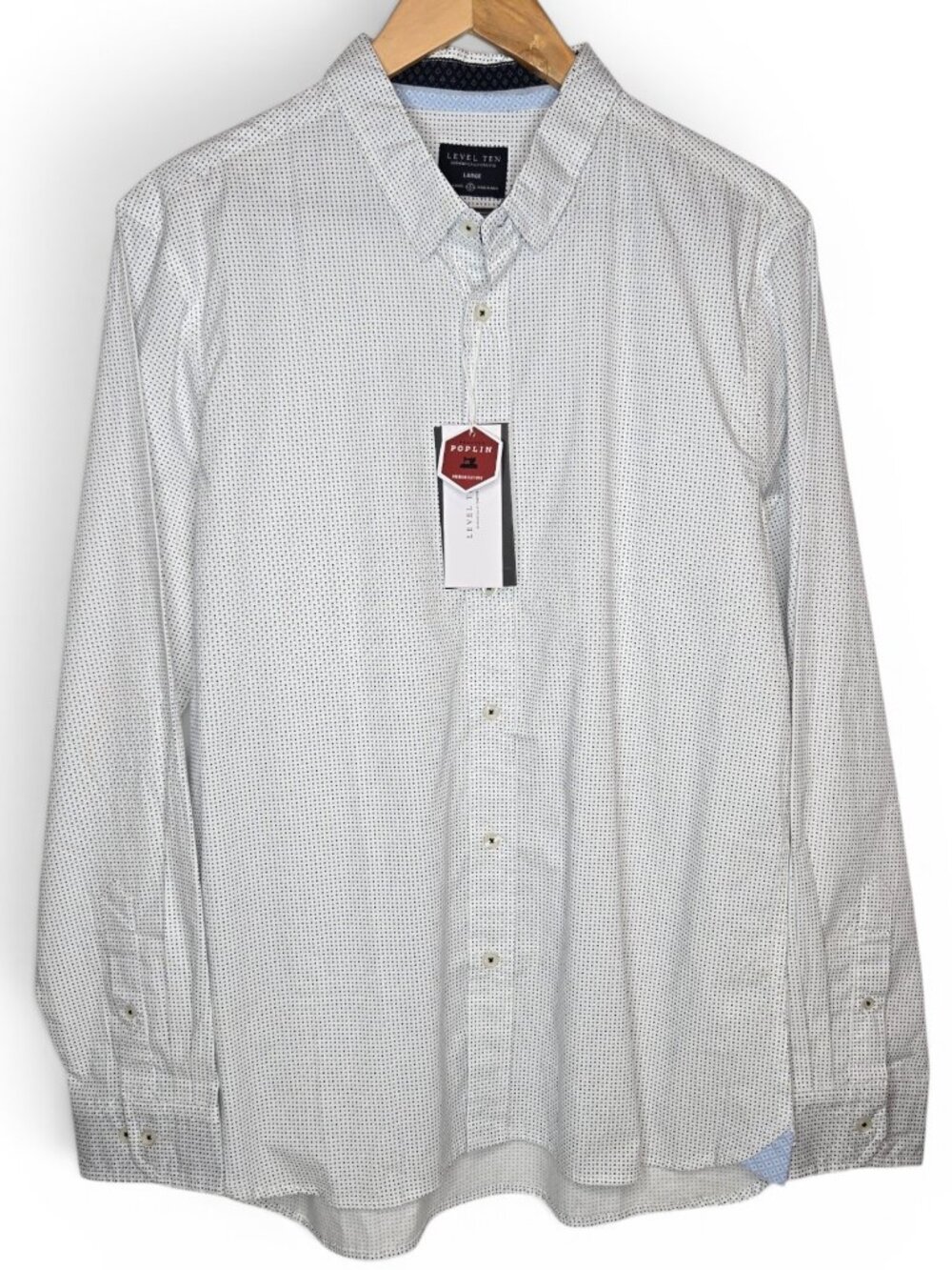 NWT Level Ten Dotted Button Down Shirt Mens Blue Micro Dot Under Collar Button L